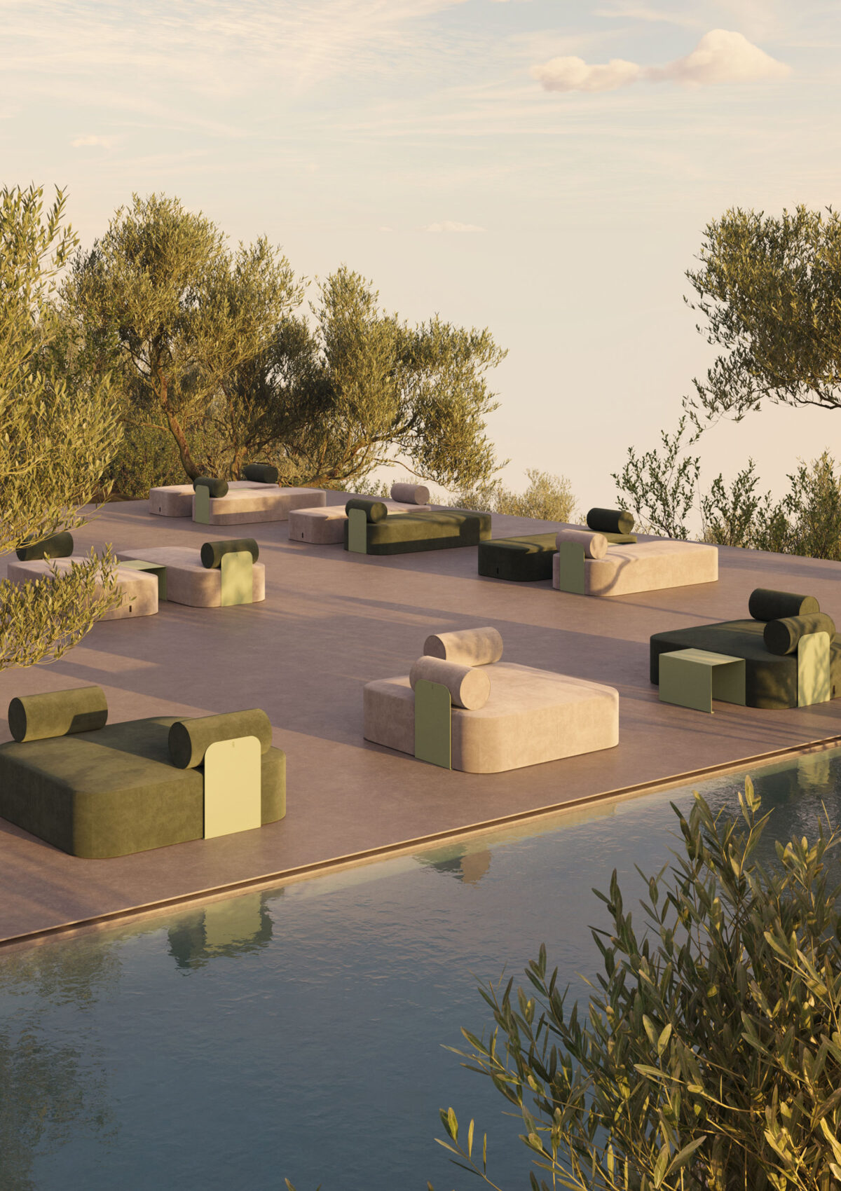 Divani modulari e lettini prendisole Reef Riviera per spazi outdoor