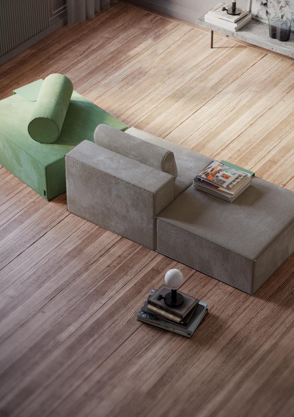 Divano modulare Reef Dynamic Island in ambiente living contemporaneo